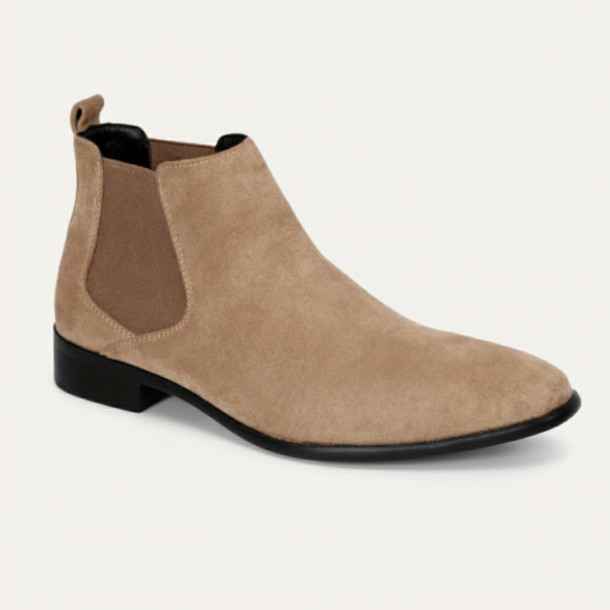 Ezra | Men's Suede Chelsea Boot Beige Black Sole