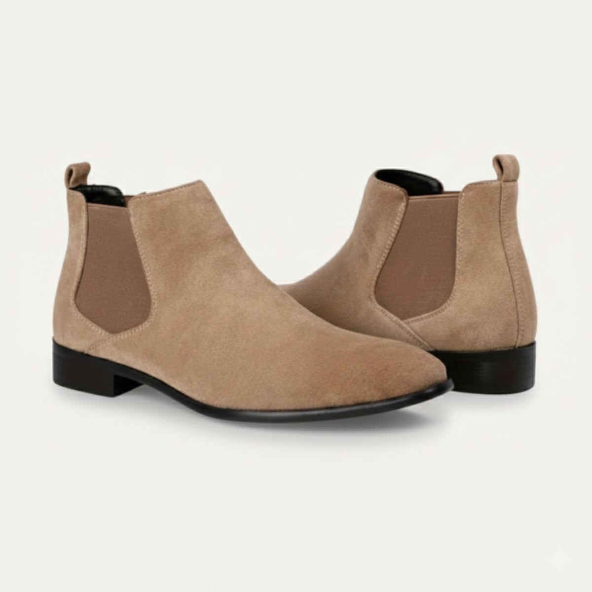Ezra | Men's Suede Chelsea Boot Beige Black Sole