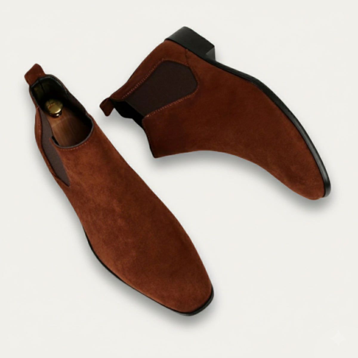 Ezra | Men's Suede Chelsea Boot Beige Black Sole