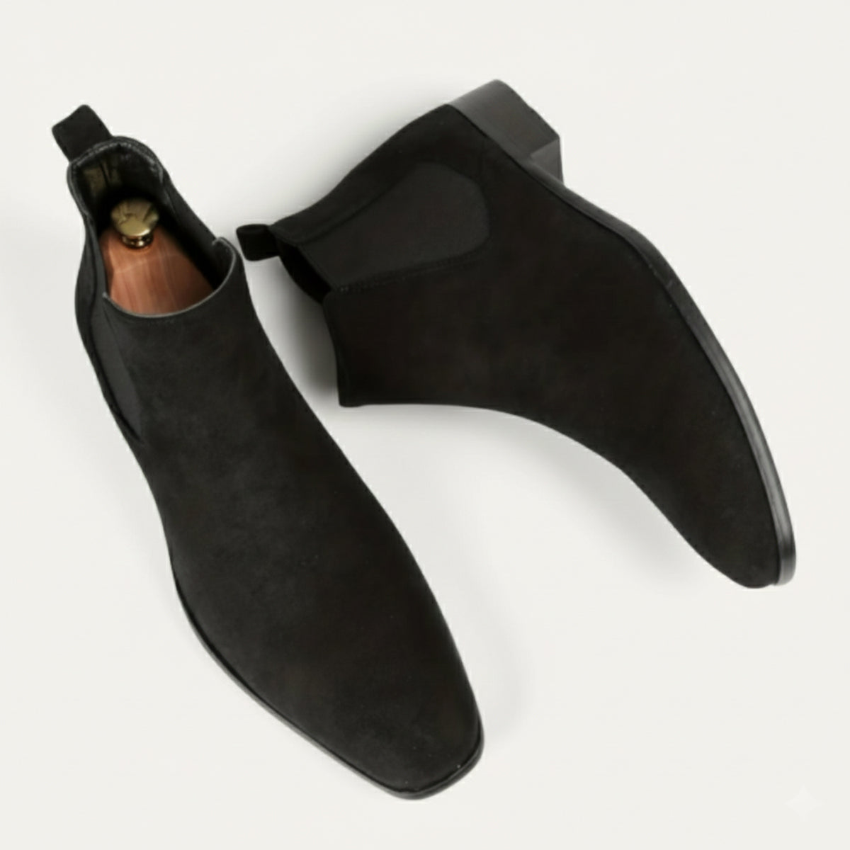 Ezra | Men's Suede Chelsea Boot Beige Black Sole