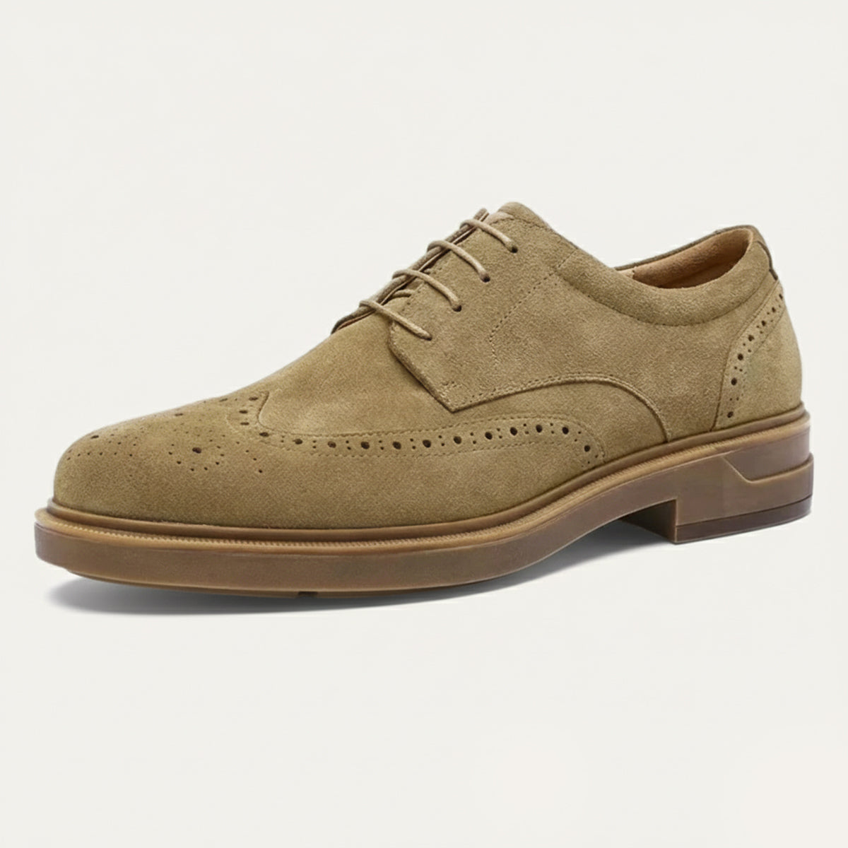 Ezra | Men's Suede Wingtip Oxford Beige Dress Shoe