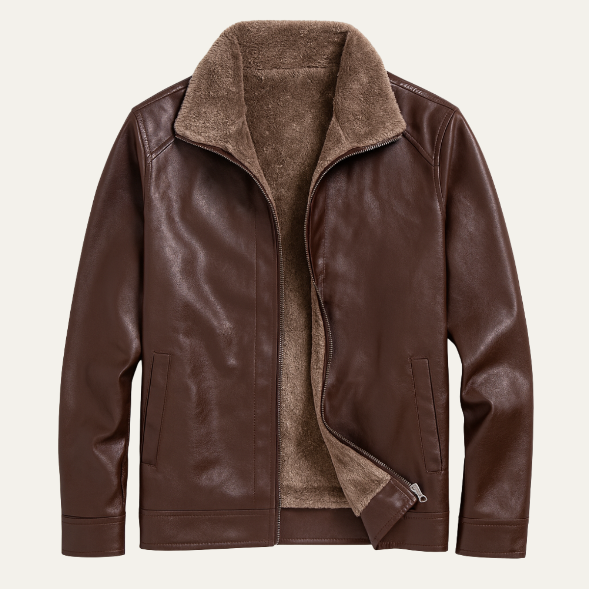 Jude | Men's Sherpa Lined Leather Jacket Brown