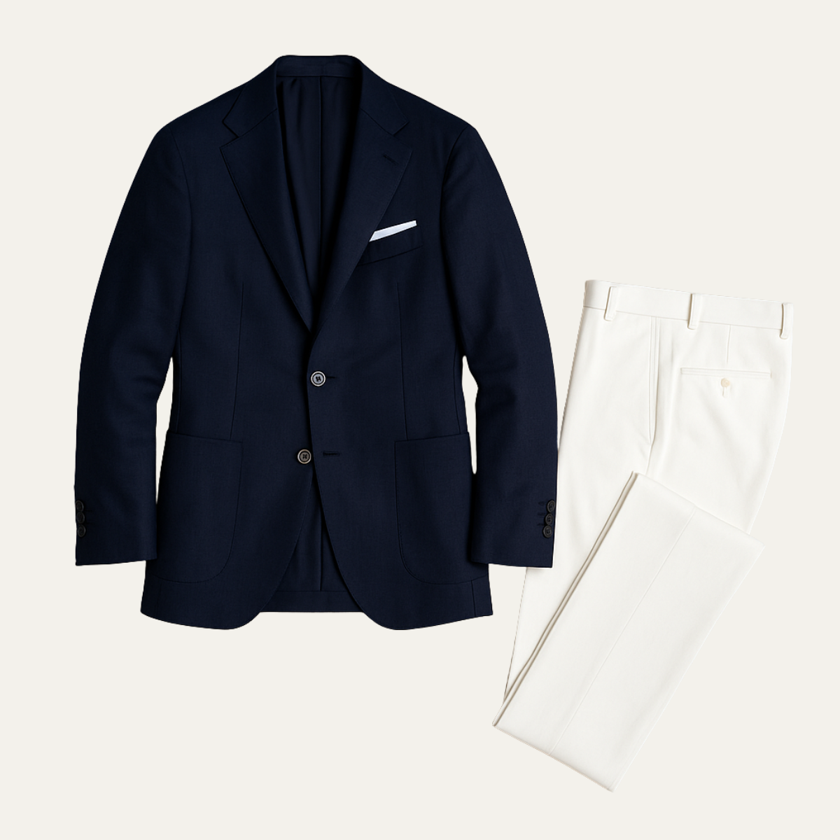 Sage | Men's Casual Navy Blazer White Pants Two Piece Set