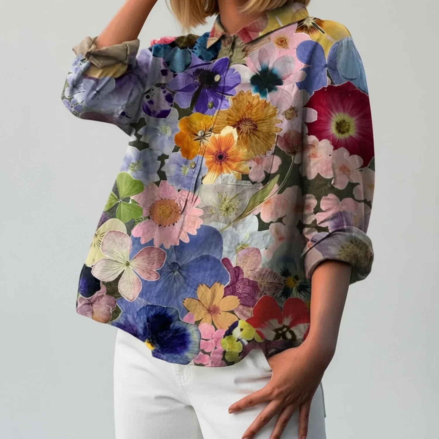Sage | Women's Floral Print Button Down Shirt Green