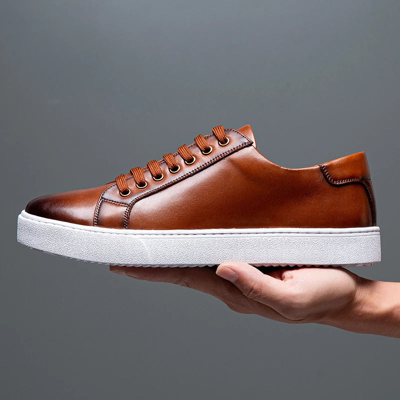 Axel | Men's Leather Lace Up Sneaker Tan White Sole