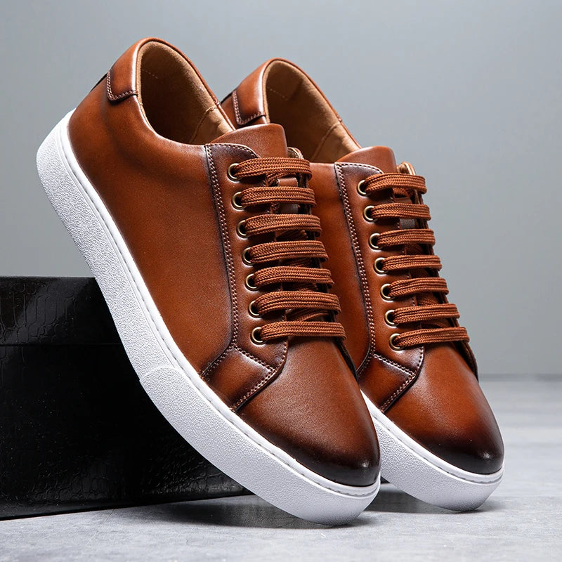 Axel | Men's Leather Lace Up Sneaker Tan White Sole