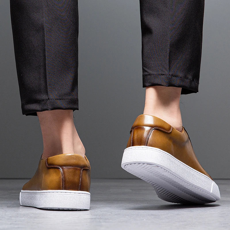 Axel | Men's Leather Lace Up Sneaker Tan White Sole
