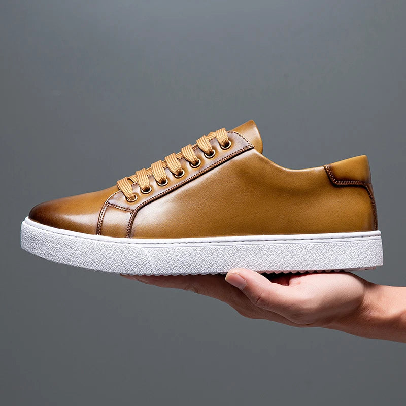 Axel | Men's Leather Lace Up Sneaker Tan White Sole