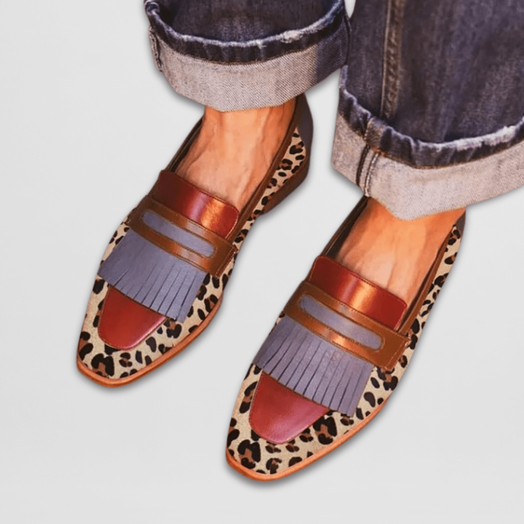 Alma | Women's Leopard Loafer Mules Red Orange