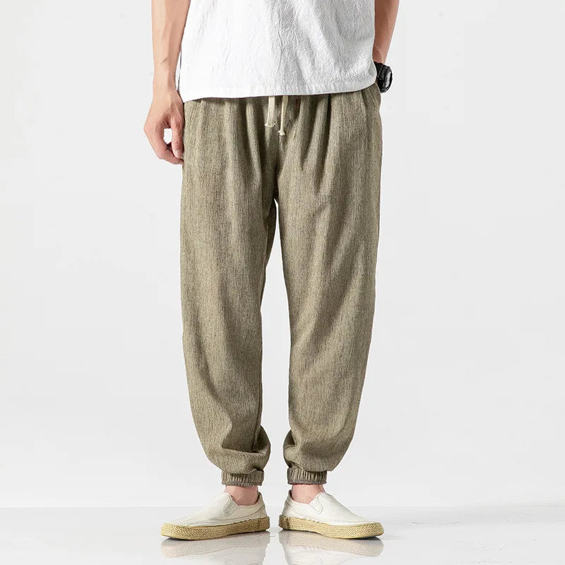 Ash | Men's Linen Pants Tapered Jogger Khaki