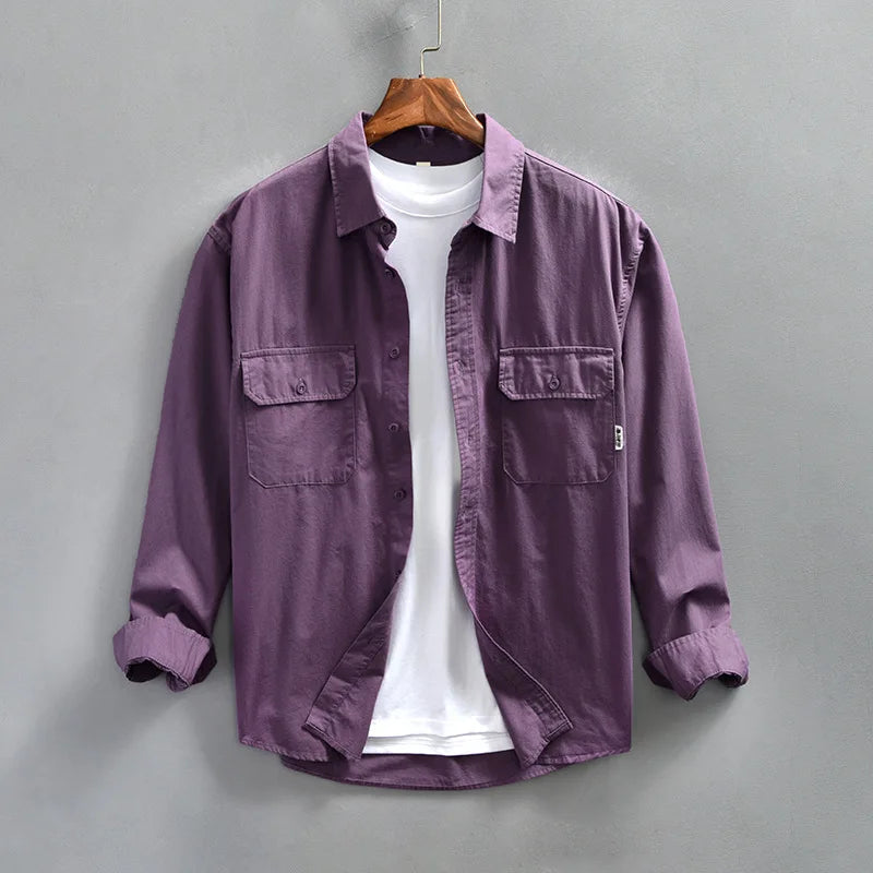 Axel | Men's Vintage Overshirt Purple Long Sleeve Button Up