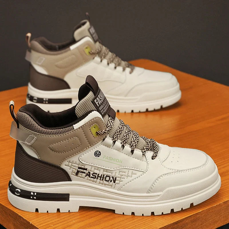 Axel | Men's Casual Lace Up High Top Sneakers Cream Beige