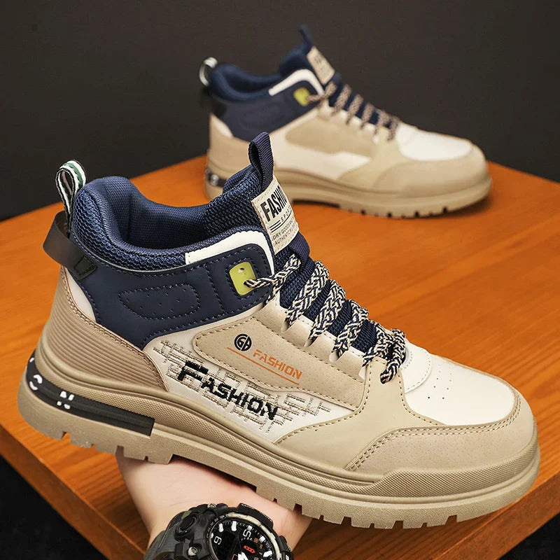 Axel | Men's Casual Lace Up High Top Sneakers Cream Beige