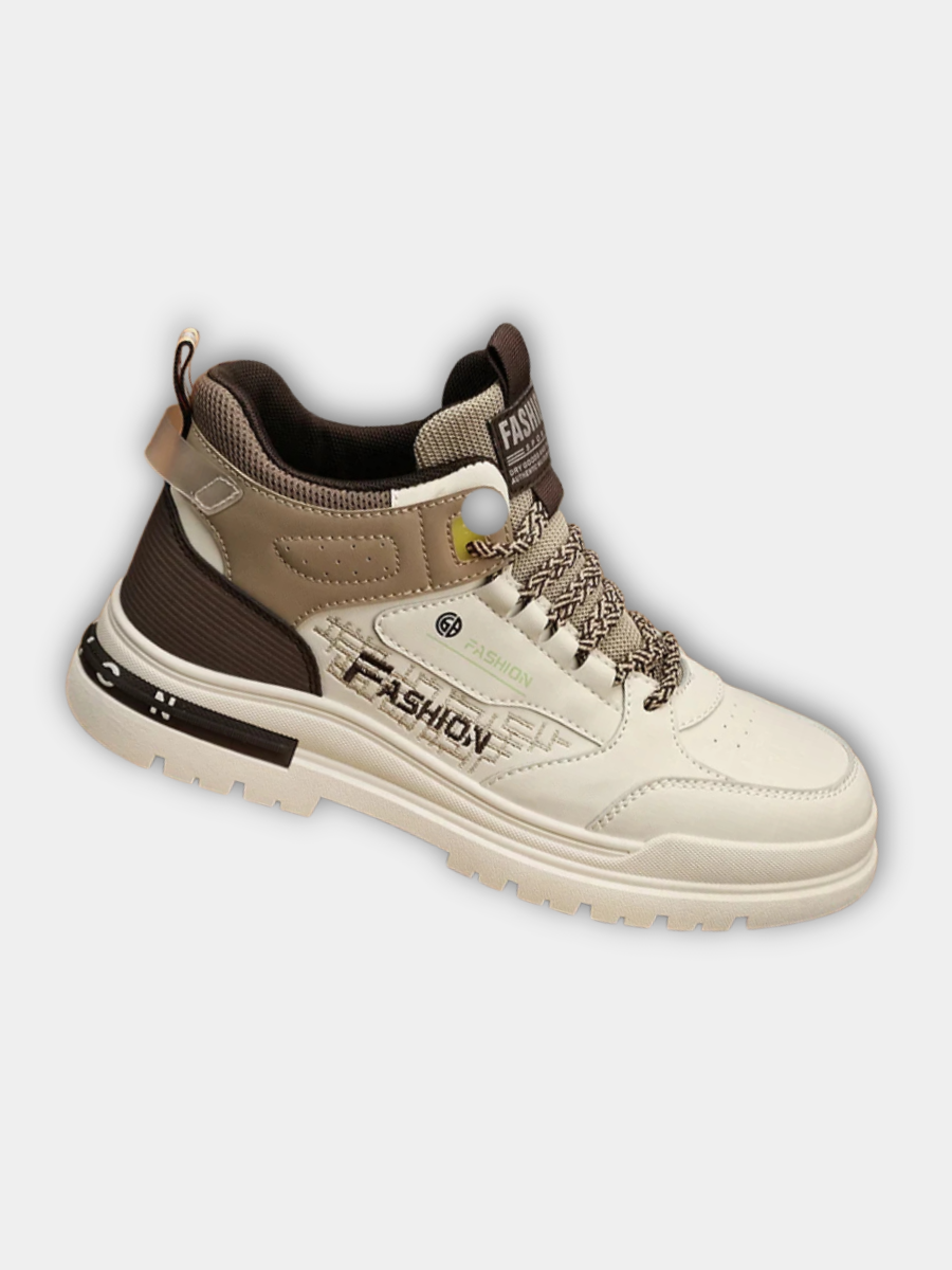 Axel | Men's Casual Lace Up High Top Sneakers Cream Beige