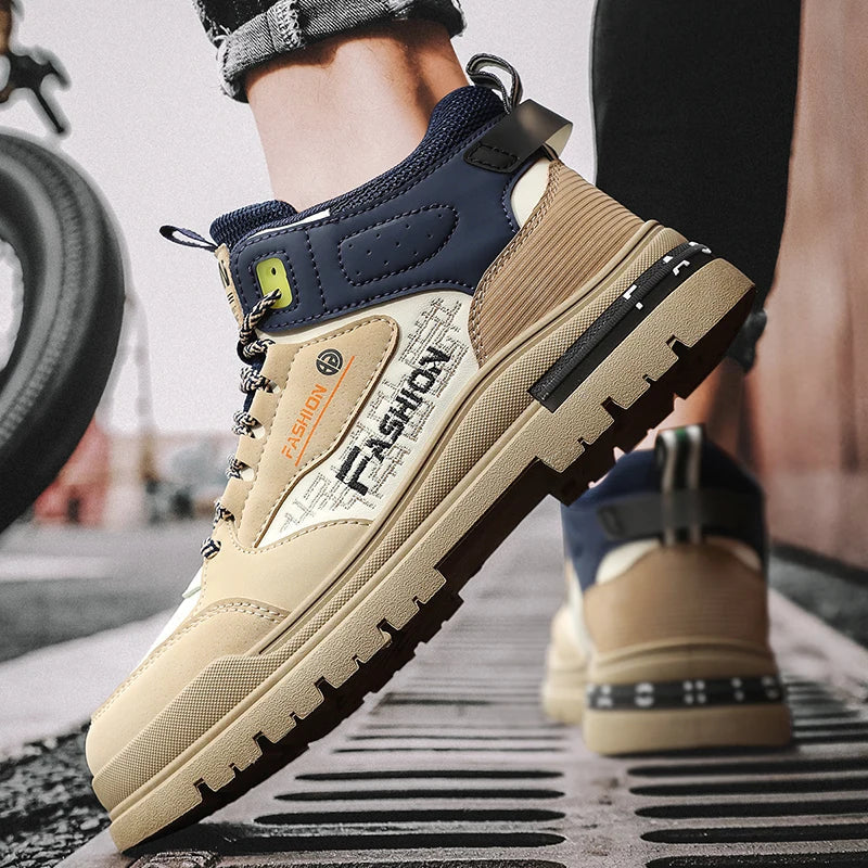 Axel | Men's Casual Lace Up High Top Sneakers Cream Beige