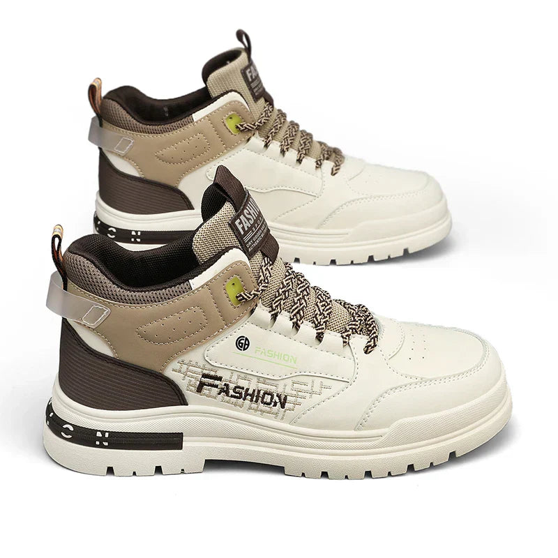 Axel | Men's Casual Lace Up High Top Sneakers Cream Beige