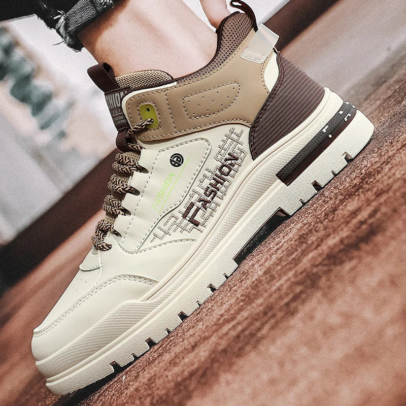 Axel | Men's Casual Lace Up High Top Sneakers Cream Beige