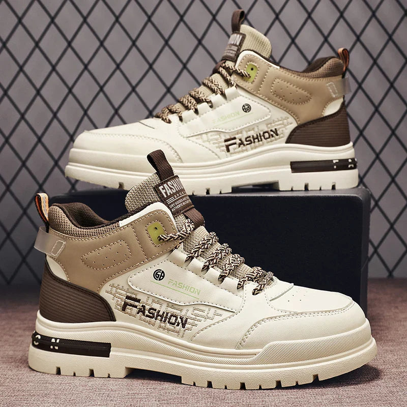 Axel | Men's Casual Lace Up High Top Sneakers Cream Beige