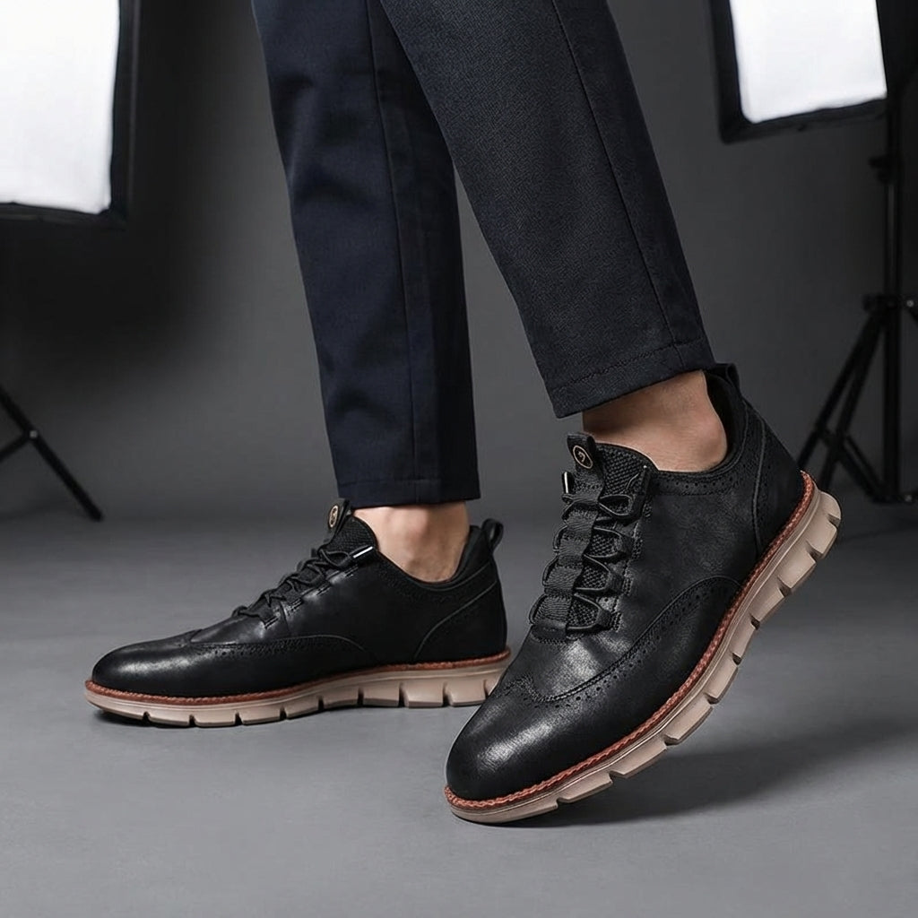 Axel | Men's Leather Oxford Sneaker Black Tan