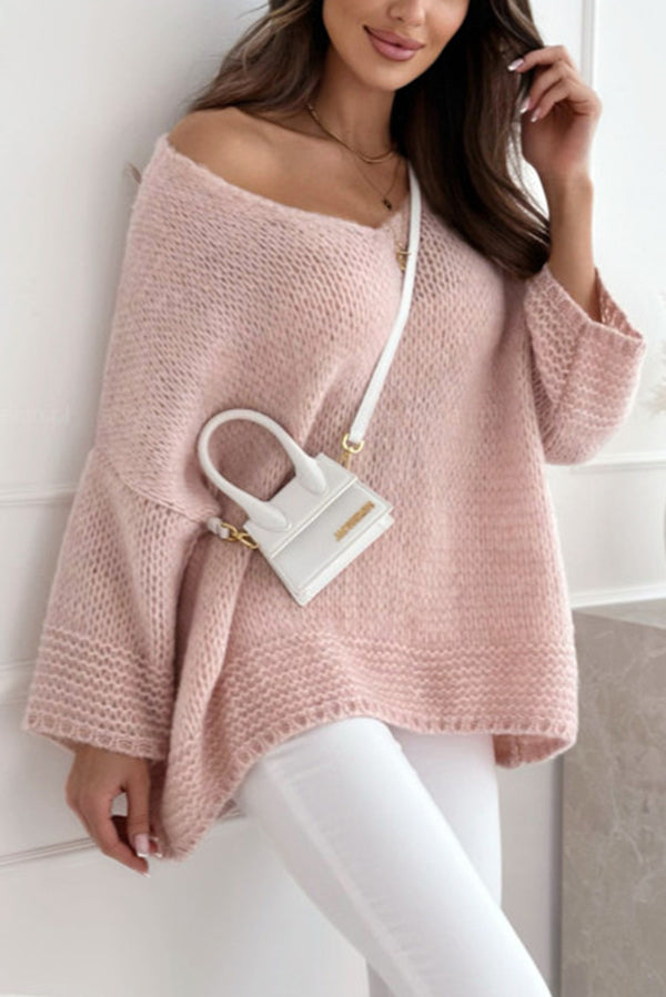 Nina | Women's Oversized V Neck Knit Sweater Pink