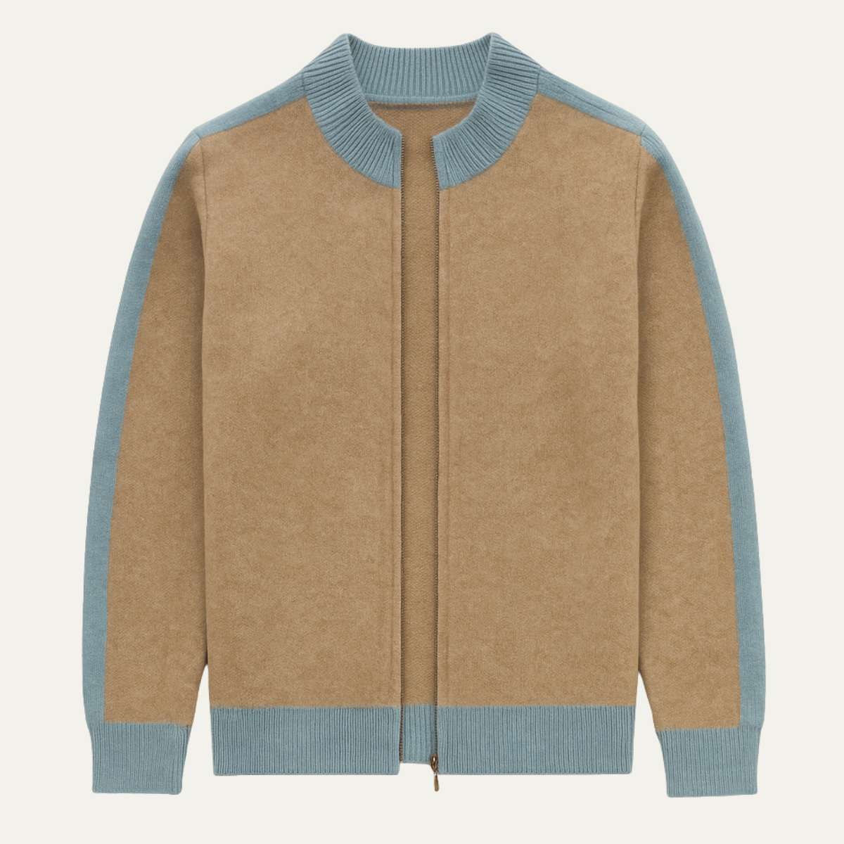Ines | Men's Colorblock Cashmere Cardigan Cream Light Blue