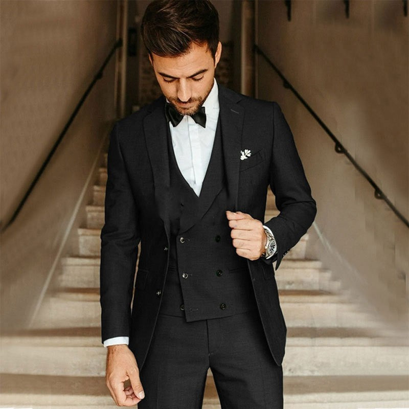 Axel | Men's Double Breasted Black Suit Formal