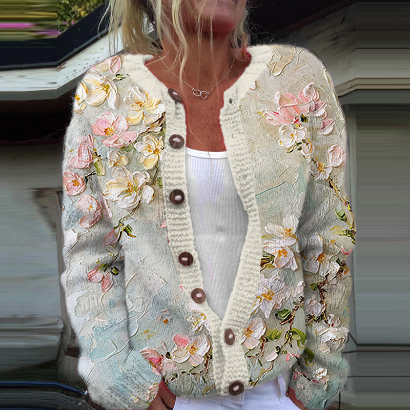 Lola | Women's Floral Quilted Cardigan Red Button Up