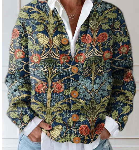 Lola | Women's Floral Quilted Cardigan Red Button Up