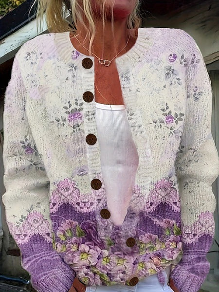 Lola | Women's Floral Quilted Cardigan Red Button Up