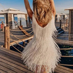 Dama Washington Faye women's sequin fringe midi dress cream v neck - view 8