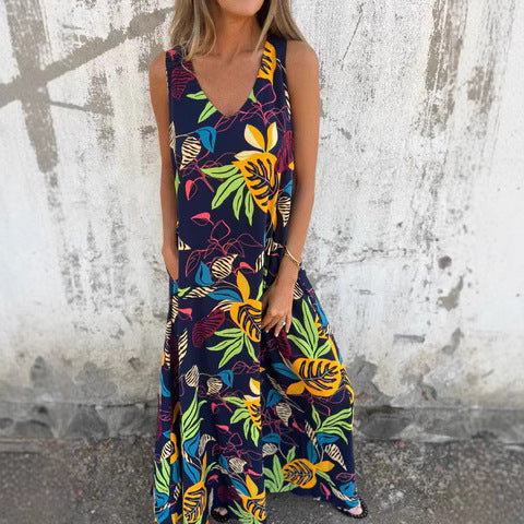 Demi | Women's Floral Maxi Dress Sleeveless V Neck Colorful