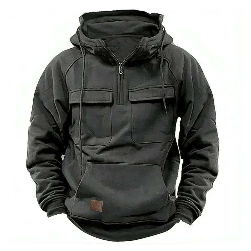 Axel | Men's Cargo Utility Hoodie Olive Green Half Zip Pullover