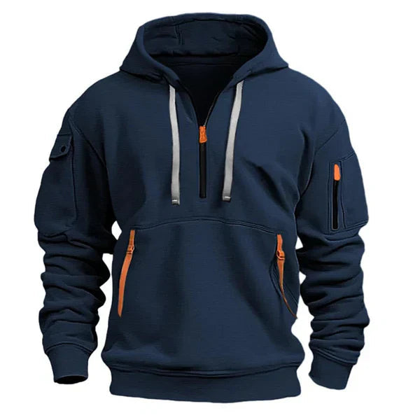 Voss | Men's Half Zip Hoodie Gray Cargo Pockets