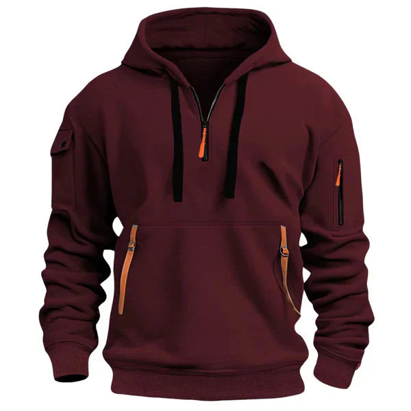 Voss | Men's Half Zip Hoodie Gray Cargo Pockets