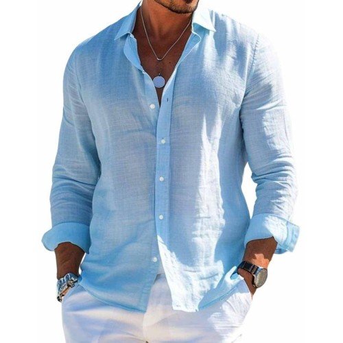 Axel | Men's Linen Long Sleeve Button Up Shirt Light Gray