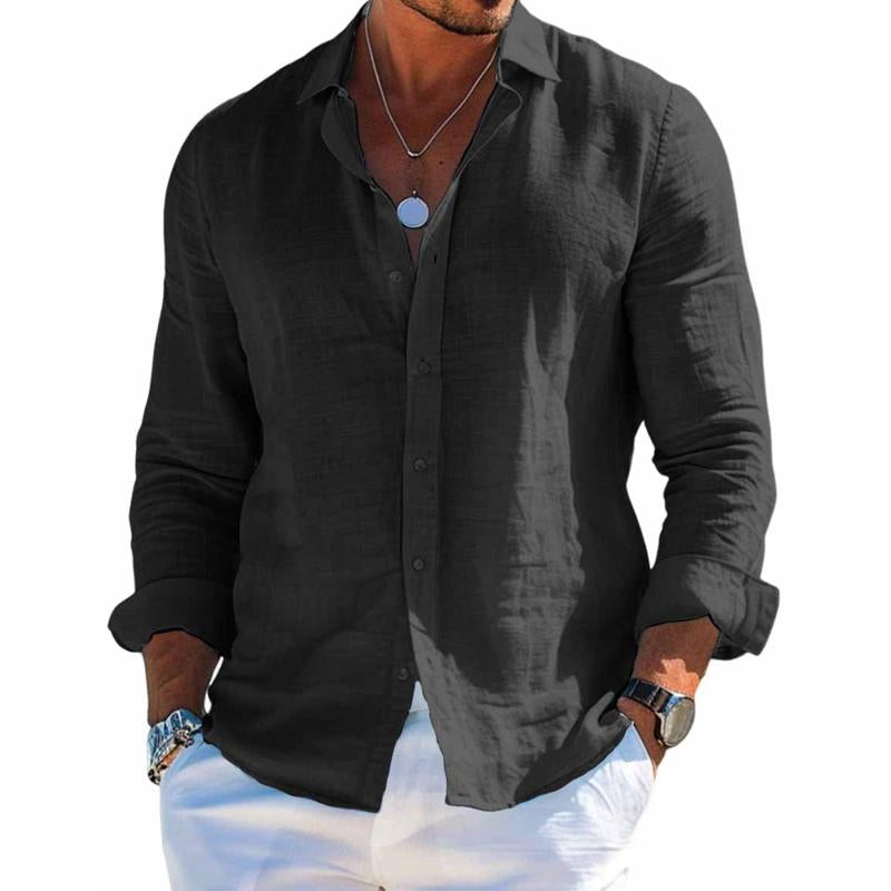 Axel | Men's Linen Long Sleeve Button Up Shirt Light Gray