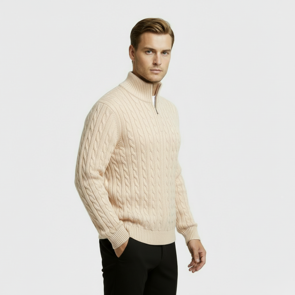 Rex | Men's Cable Knit Quarter Zip Sweater Black