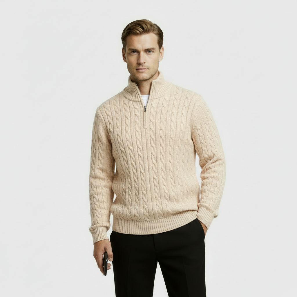 Rex | Men's Cable Knit Quarter Zip Sweater Black