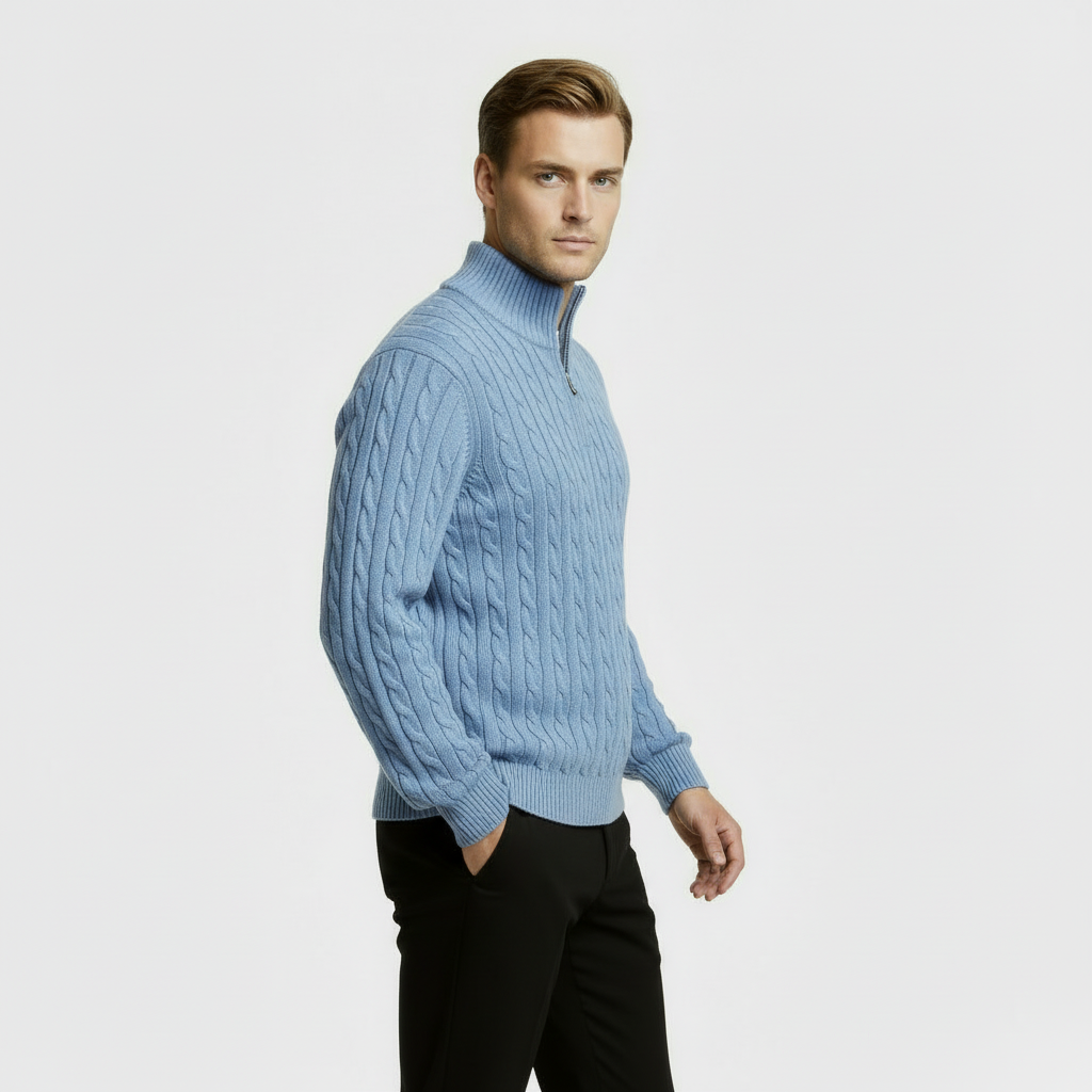 Rex | Men's Cable Knit Quarter Zip Sweater Black