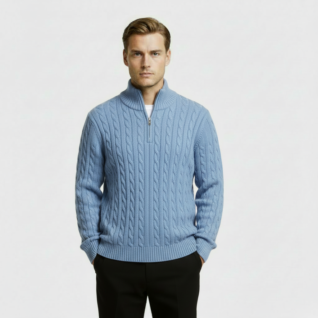 Rex | Men's Cable Knit Quarter Zip Sweater Black