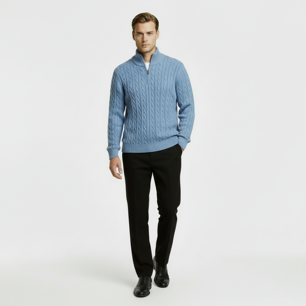 Rex | Men's Cable Knit Quarter Zip Sweater Black