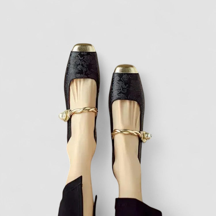 Vera | Women's Mary Jane Flats Green Velvet Gold Buckle