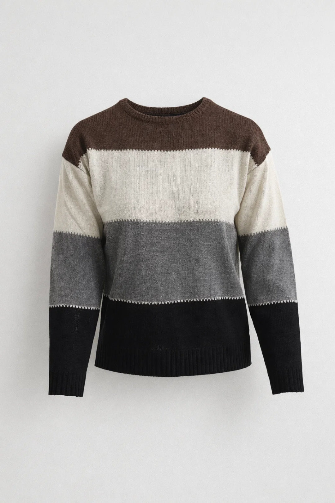 Rosa | Women's Striped Crew Neck Sweater Brown Gray Black