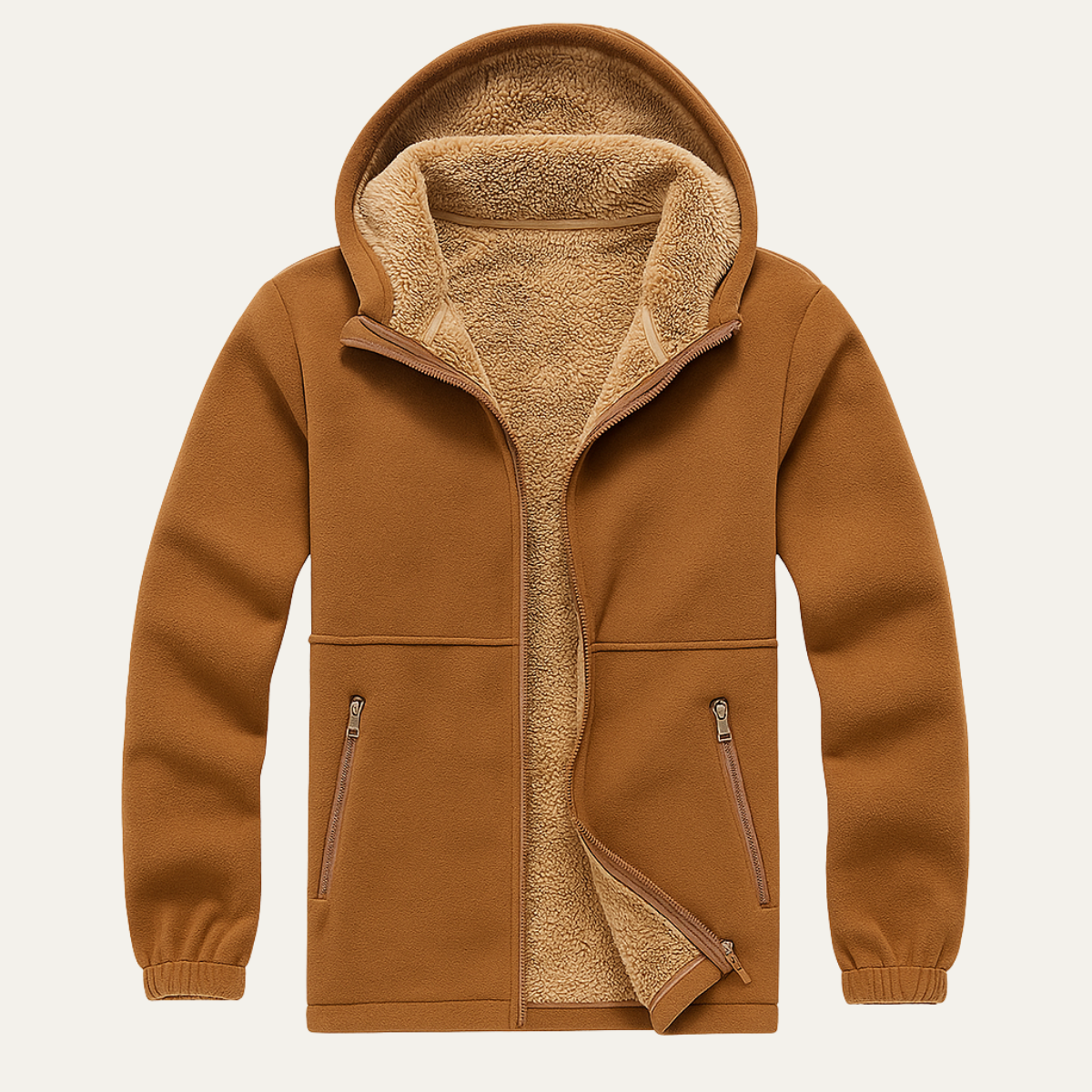 Beau | Men's Sherpa Fleece Zip Up Hoodie Tan