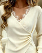 Dama Washington Wren women's wrap sweater cream lace v neck - view 3