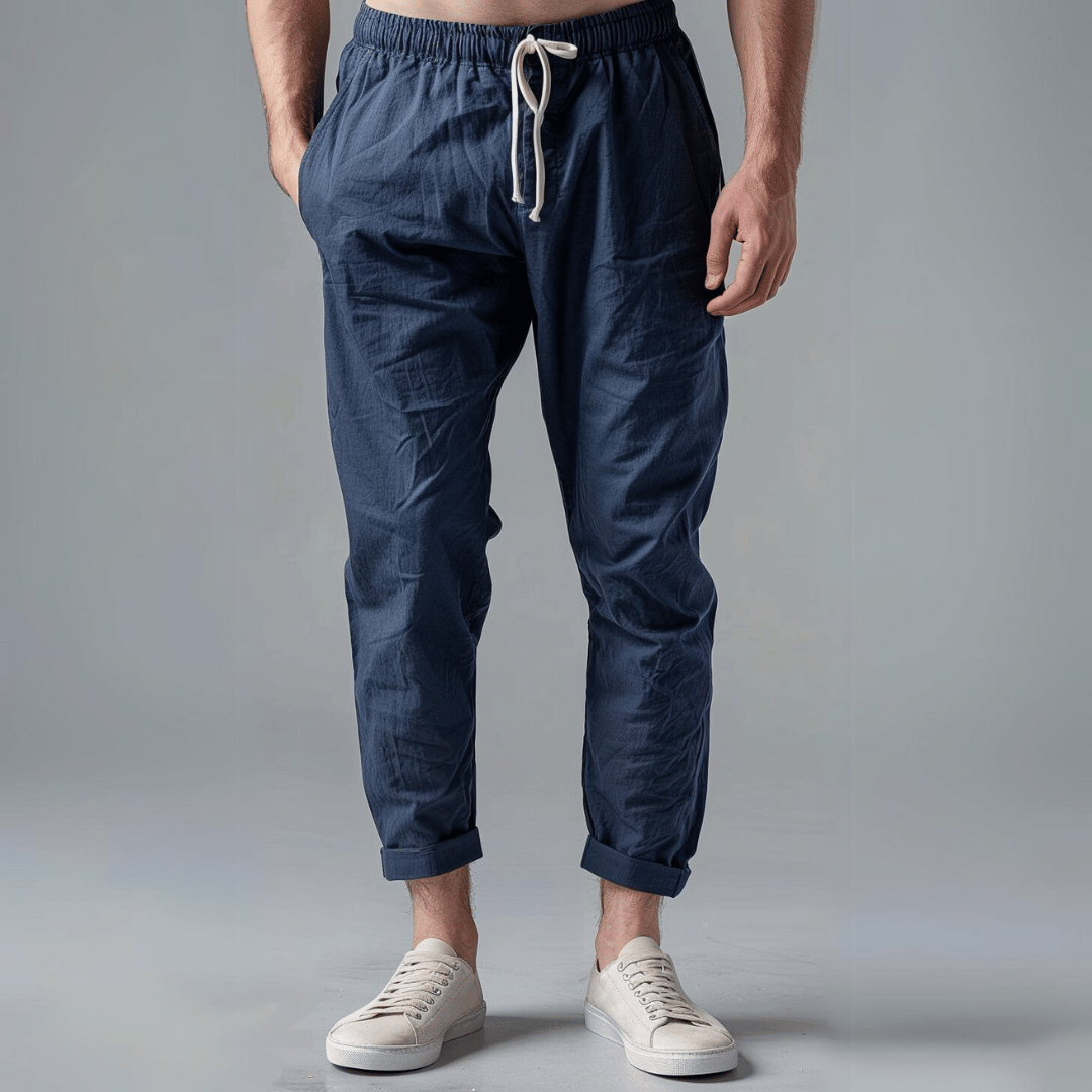 Axel | Men's Linen Pants Navy Drawstring Cropped