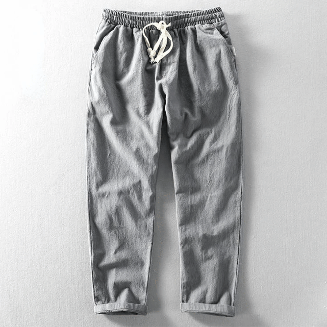 Axel | Men's Linen Pants Navy Drawstring Cropped