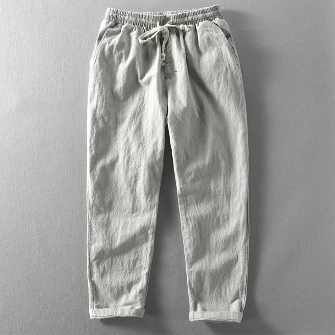 Axel | Men's Linen Pants Navy Drawstring Cropped