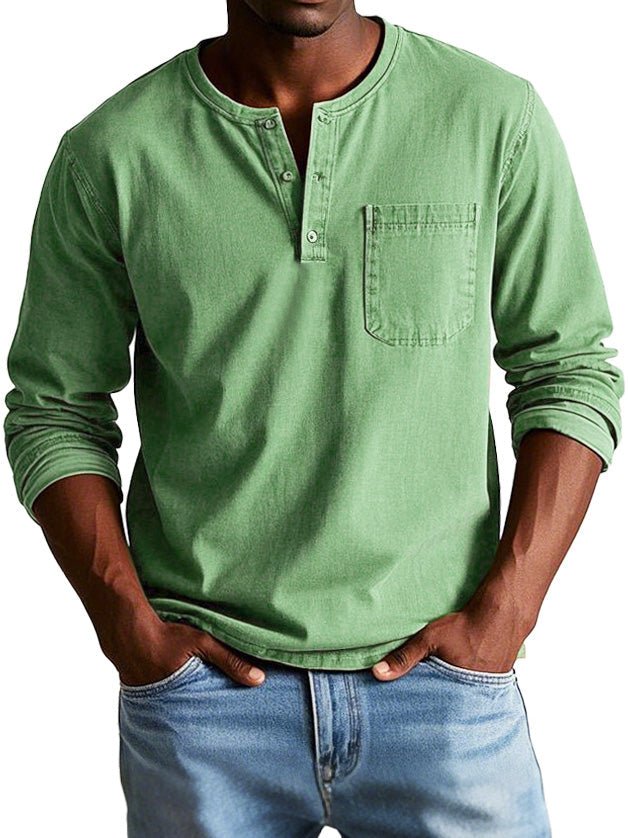 Axel | Men's Denim Henley Shirt Light Blue Long Sleeve