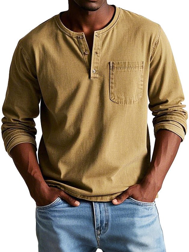 Axel | Men's Denim Henley Shirt Light Blue Long Sleeve